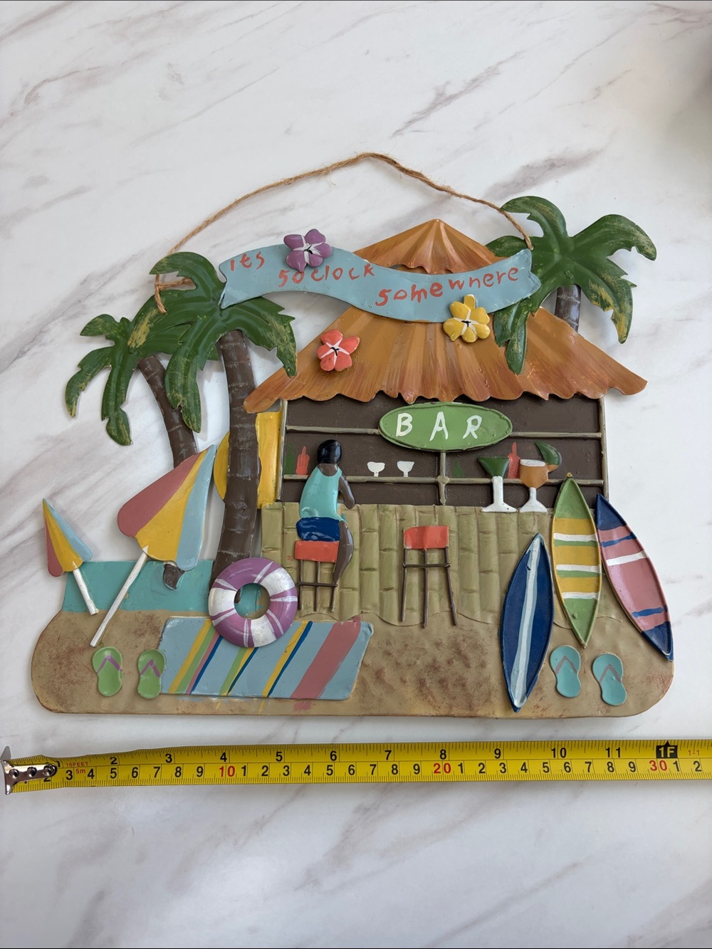 Tropical Tiki Hut 3D Metal Wall Art Hawaiian Beach Bar Parrothead Style Decor